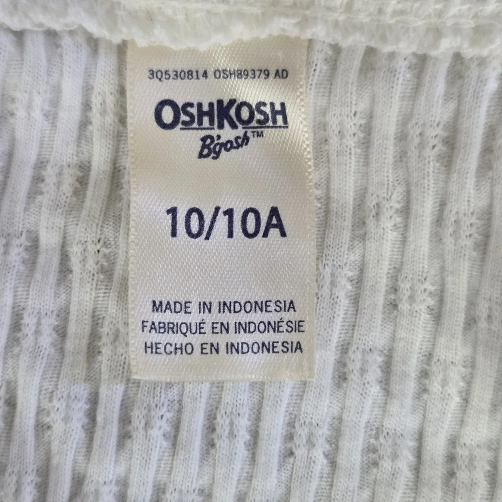 Oshkosh Bgosh Girls Size 10 Sleeveless Smock Tank Top White